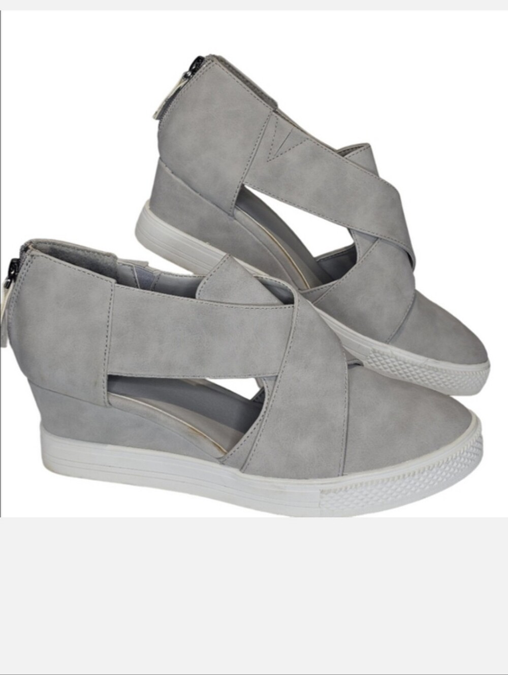 Hidden Wedge Gray Faux Leather Zipper Back Sneakers, Women's Size 10 - Picture 6 of 6